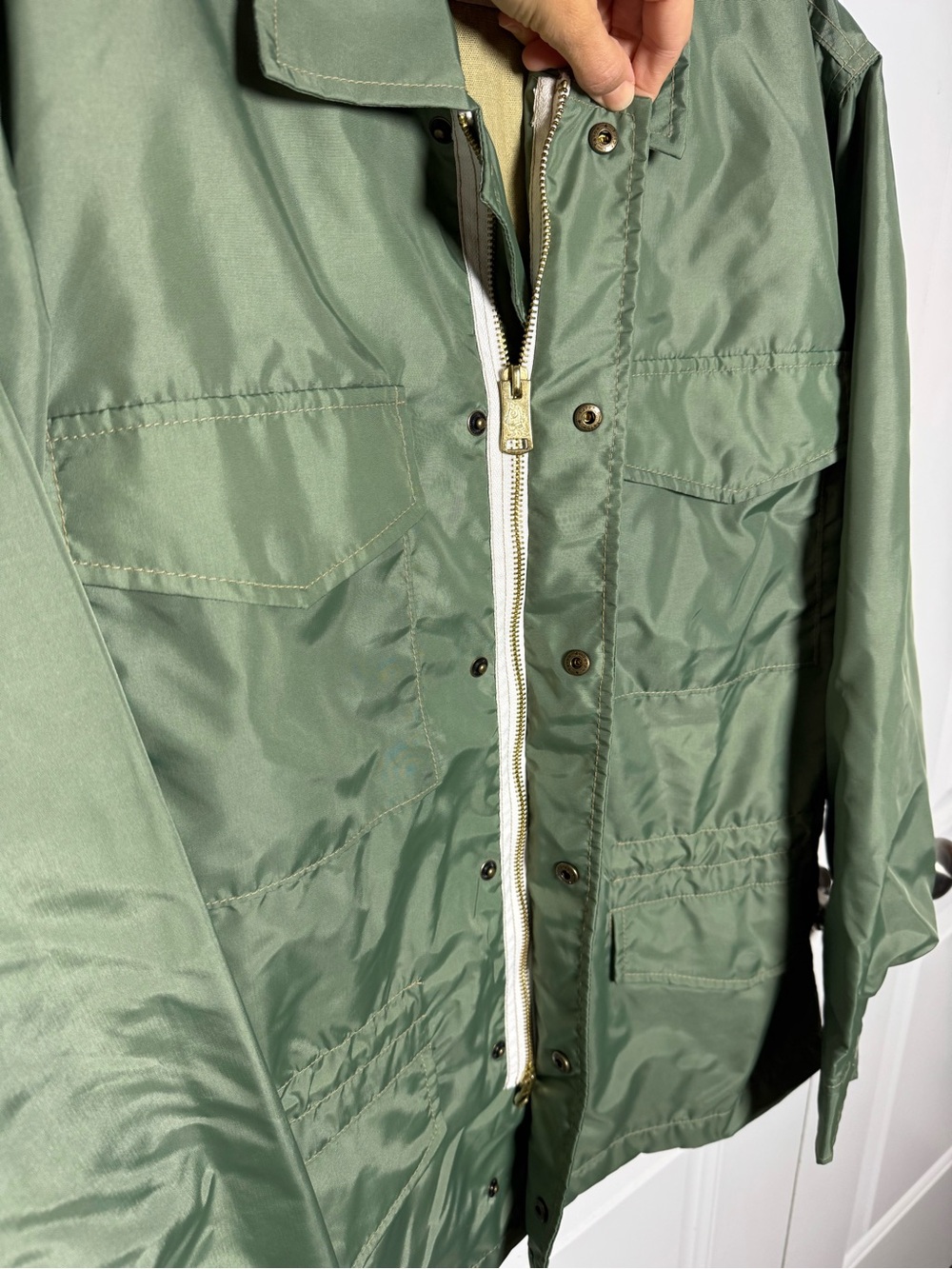 Birdwell Beach Britches M9015 Field Jacket Green Nylon Linen Lined Made USA S - Picture 4 of 9